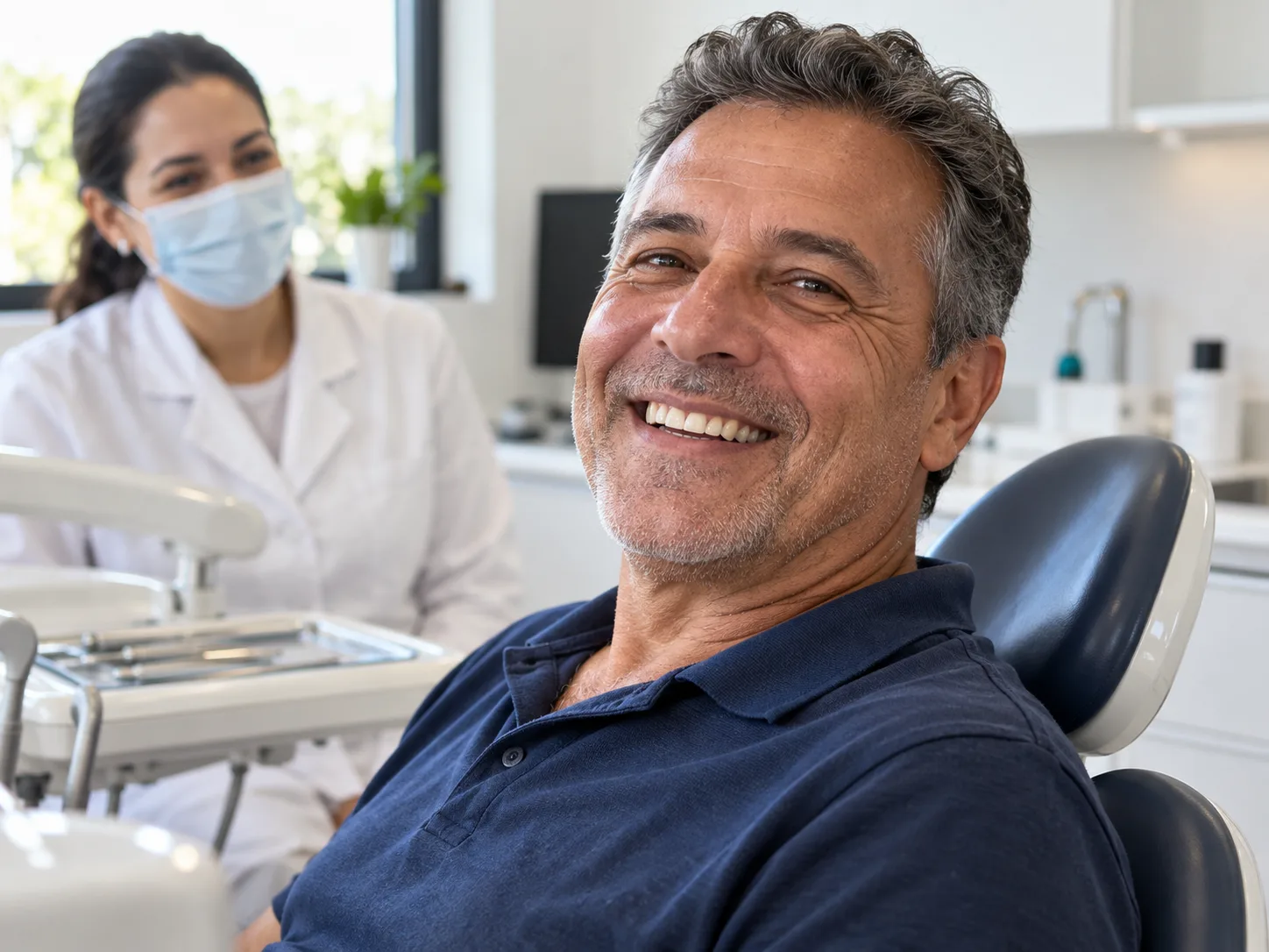 Imagem ilustrativa de um paciente sorrindo em consultório odontológico